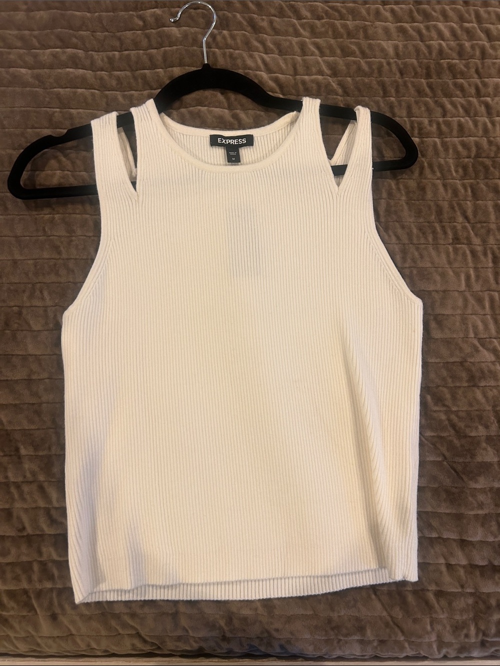 Express Ribbed Double-Strap Tank Top in Cream